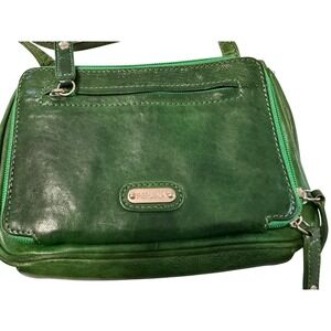 RARE Perlina Green Leather Crossbody Handbag Lined